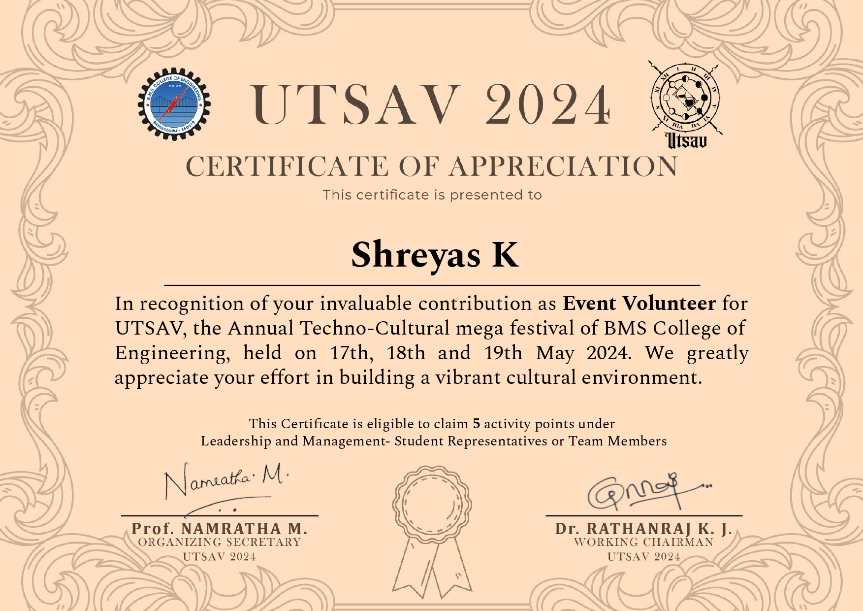 Duo's Dash 2.0 USTAV 2024 Event Volunteering Certificate